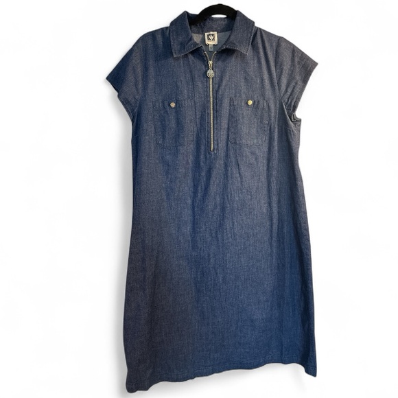 NWOT Anne Klein Navy Blue Jean Zip-Up Dress size 8 - Picture 1 of 5